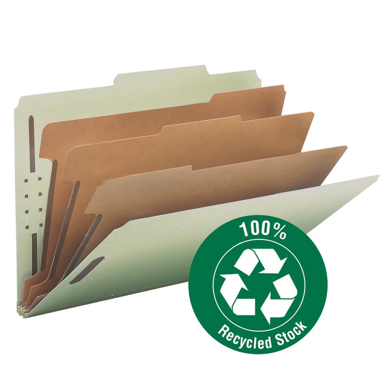 Smead 100% Recycled Pressboard Classification File Folder, 3 Dividers, 3" Expansion, Legal Size, Gray/Green, 10 per Box (19093) - Image 3